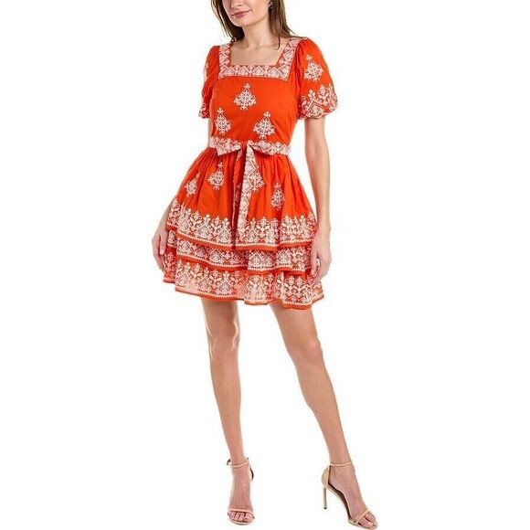 NWT Boden Square Neck Red & White Embroidered Puff Sleeve Rara Dress 8 - Picture 3 of 7